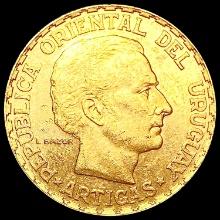 1930 Uruguay .2502oz Gold 5 Pesos CHOICE AU