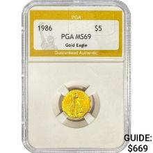 1986 $5 1/10oz. American Gold Eagle PGA MS69