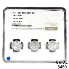 1943 PDS Steel Cent Set NGC MS66 [3 Coins]