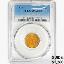 1874 Indian Head Cent PCGS MS64 RB