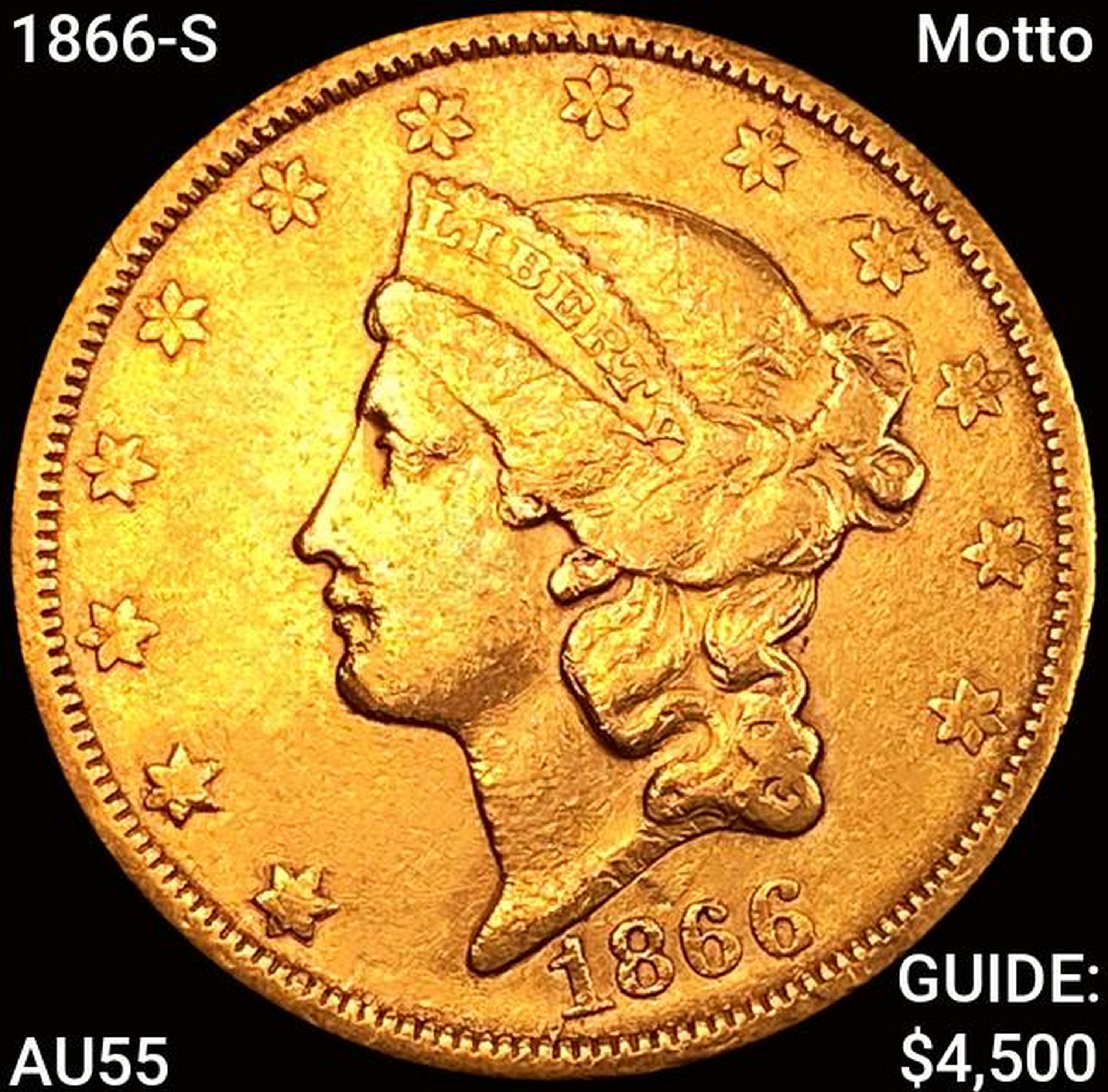 1866-S Motto $20 Gold Double Eagle HIGH GRADE