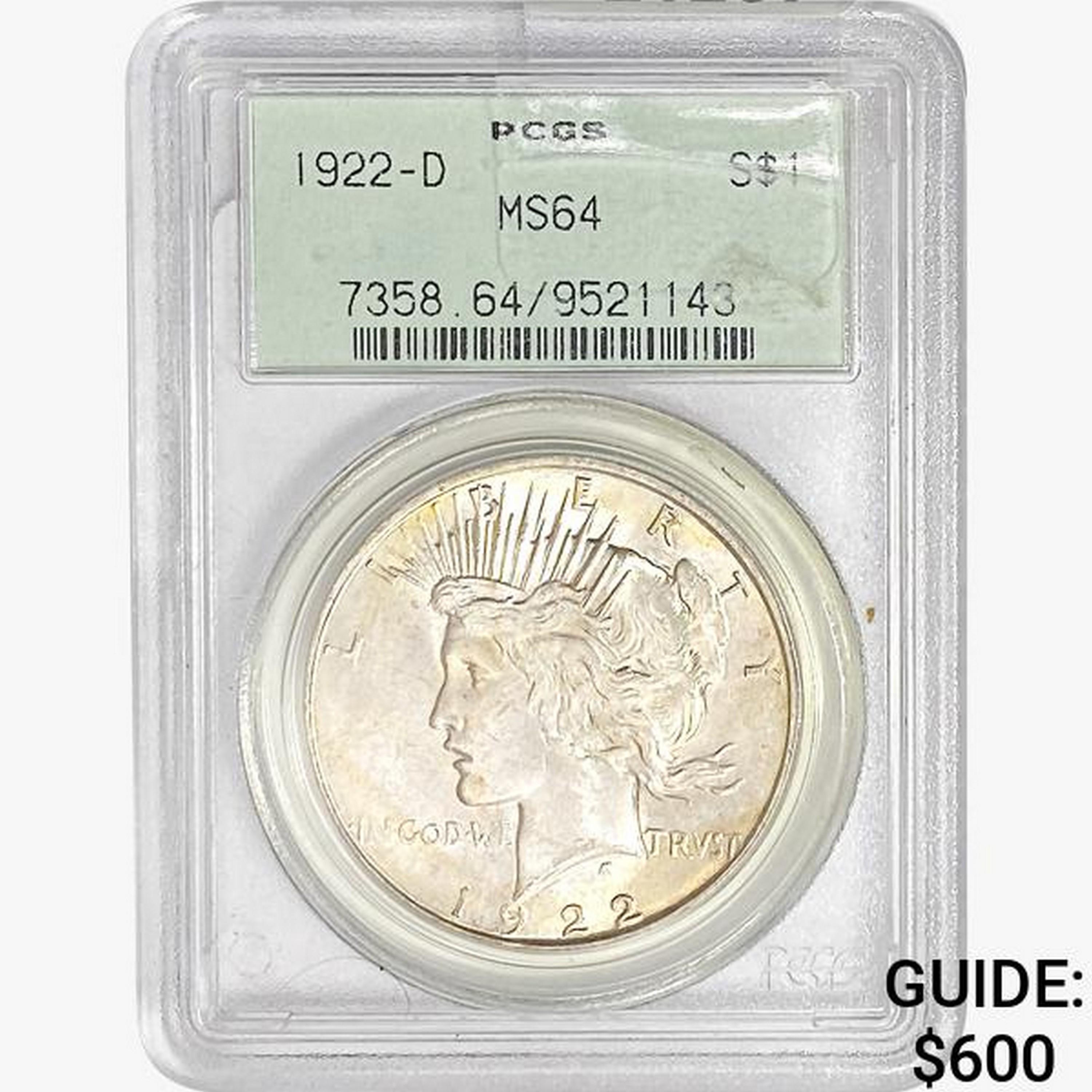 1922-D Silver Peace Dollar PCGS MS64