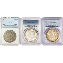 1879-1899 UNC Graded Morgan Silver Dollars [3 Coin