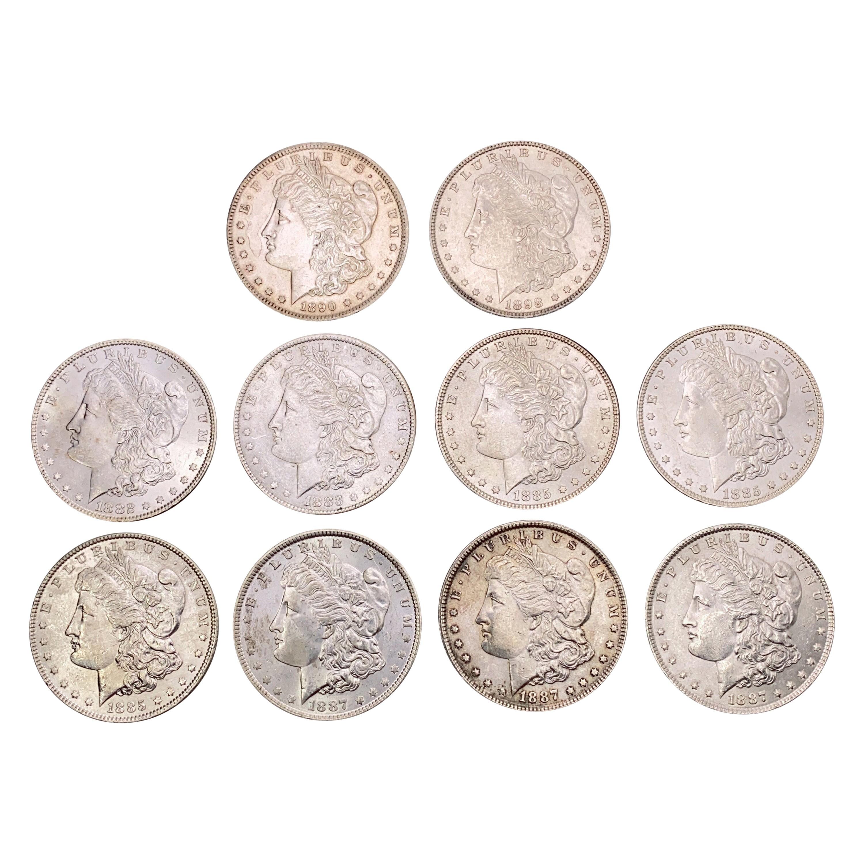 1882-1898 UNC Morgan Silver Dollars [10 Coins]