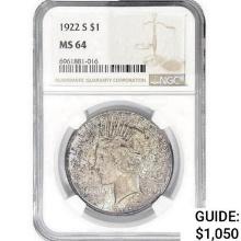 1922-S Silver Peace Dollar NGC MS64