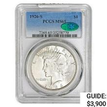 1926-S CAC Silver Peace Dollar PCGS MS65