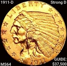 1911-D Strong D $2.50 Gold Quarter Eagle CHOICE BU