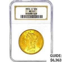 1904-S $20 Gold Double Eagle NGC MS63