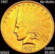 1907 No Motto $10 Gold Eagle CHOICE BU