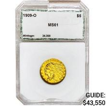 1909-O $5 Gold Half Eagle PCI MS61