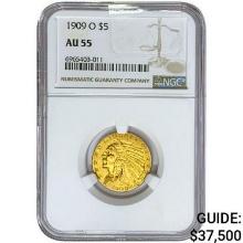 1909-O $5 Gold Half Eagle NGC AU55