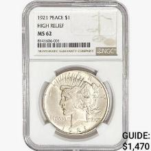 1921 Silver Peace Dollar NGC MS62 HR