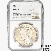 1934 Silver Peace Dollar NGC MS61