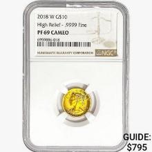 2018-W $10 1/10oz. Gold Liberty NGC PF69 Cameo HR