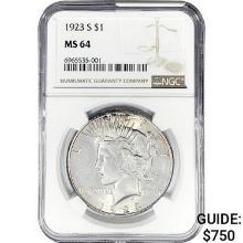 1923-S Silver Peace Dollar NGC MS64