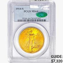 1914-S CAC $20 Gold Double Eagle PCGS MS64