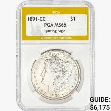 1891-CC Morgan Silver Dollar PGA MS65 Spit. Eagle