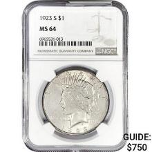 1923-S Silver Peace Dollar NGC MS64