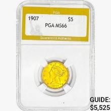 1907 $5 Gold Half Eagle PGA MS66