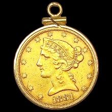 1881 US Gold $5 Eagle w/ 14K Gold Bezel CLOSELY UN