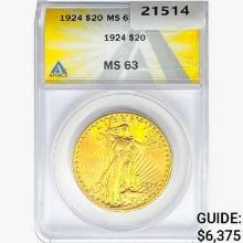 1924 $20 Gold Double Eagle ANACS MS63