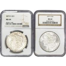 1879-S Morgan Silver Dollars [2 Coins] NGC MS64