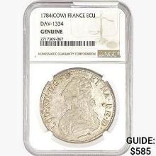 1784(COW) .8694oz. Silver France ECU  NGC Genuine