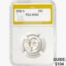 1950-S Washington Silver Quarter PGA MS66