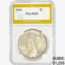 1934 Silver Peace Dollar PGA MS65