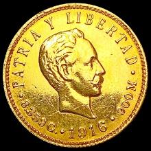 1916 Cuba .2419oz Gold 5 Pesos NEARLY UNCIRCULATED