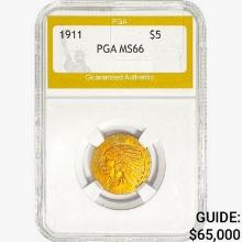 1911 $5 Gold Half Eagle PGA MS66