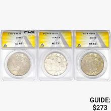 1923&1926 [3] Silver Peace Dollar ANACS MS/AU