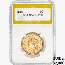 1836 Coronet Head Large Cent PGA MS63+ RED