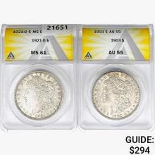 1903&1921 [2] Morgan Silver Dollar ANACS MS/AU