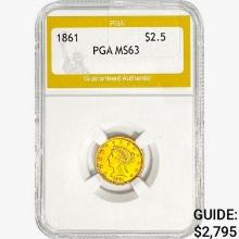 1861 $2.50 Gold Quarter Eagle PGA MS63