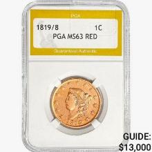 1819/8 Coronet Head Large Cent PGA MS63 RED