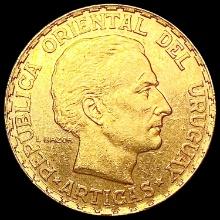 1930 Uruguay .2502oz Gold 5 Pesos CHOICE AU