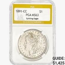 1891-CC Morgan Silver Dollar PGA MS63 Spit. Eagle