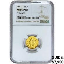 1851-D $2.50 Gold Quarter Eagle NGC AU Details Cle