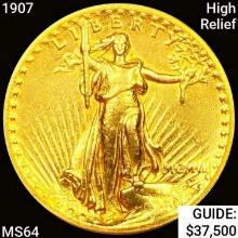 1907 High Relief $20 Gold Double Eagle NICELY CIRC