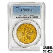 1855 $20 Gold Double Eagle PCGS XF40