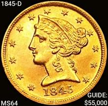 1845-D $5 Gold Half Eagle