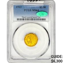 1913 CAC $2.50 Gold Quarter Eagle PCGS MS64