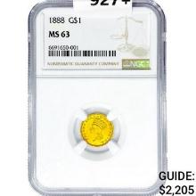 1888 Rare Gold Dollar NGC MS63
