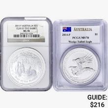 2011-2014-P [2] 1oz. SILV. Australia Dollars  MS70