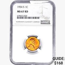 1954-S Wheat Cent NGC MS67 RD