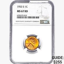 1953-S Wheat Cent NGC MS67 RD