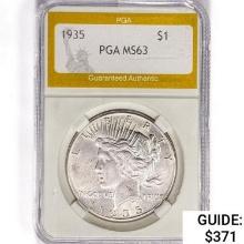 1935 Silver Peace Dollar PGA MS63