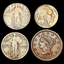 [4] Varied US Coinage [1853, 1928, 1930, 1937-S] N