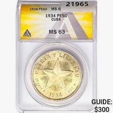 1934 .7734oz. Silver Cuba Peso ANACS MS63